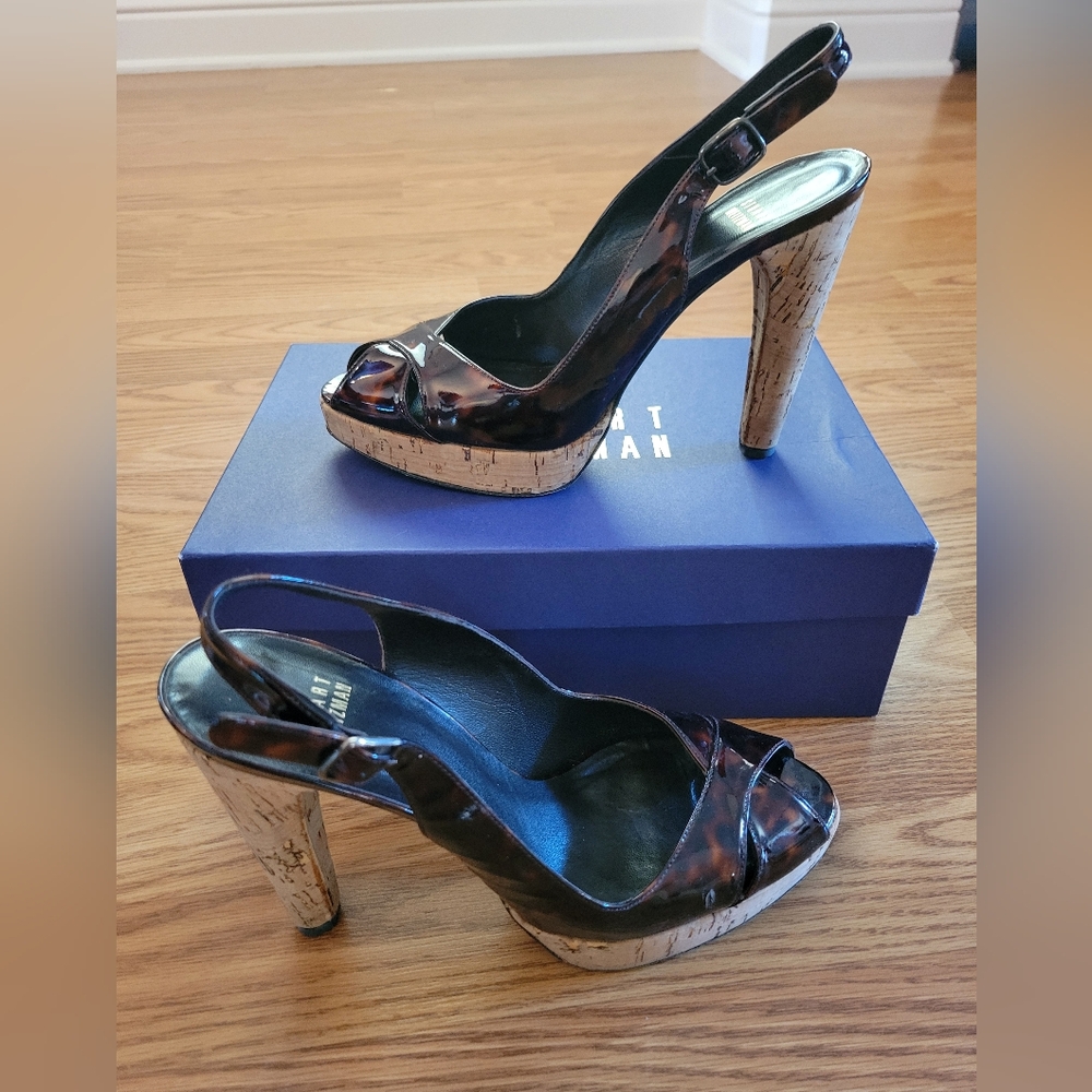 Stuart Weitzman Black and Brown Cork Heels